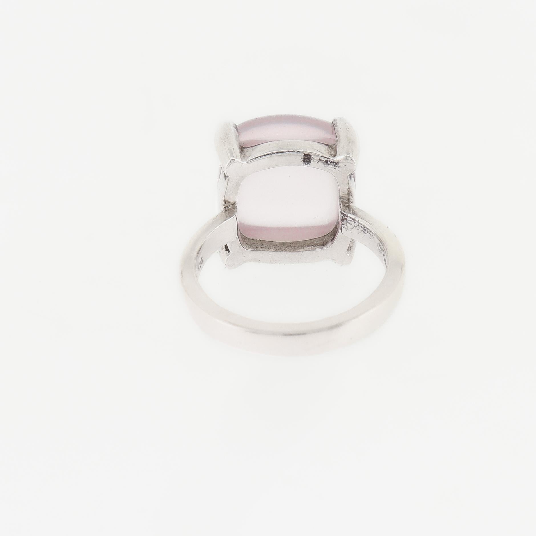 Anello grande Paloma Picasso Tiffany in argento sterling e quarzo rosa a scaglie in vendita 2