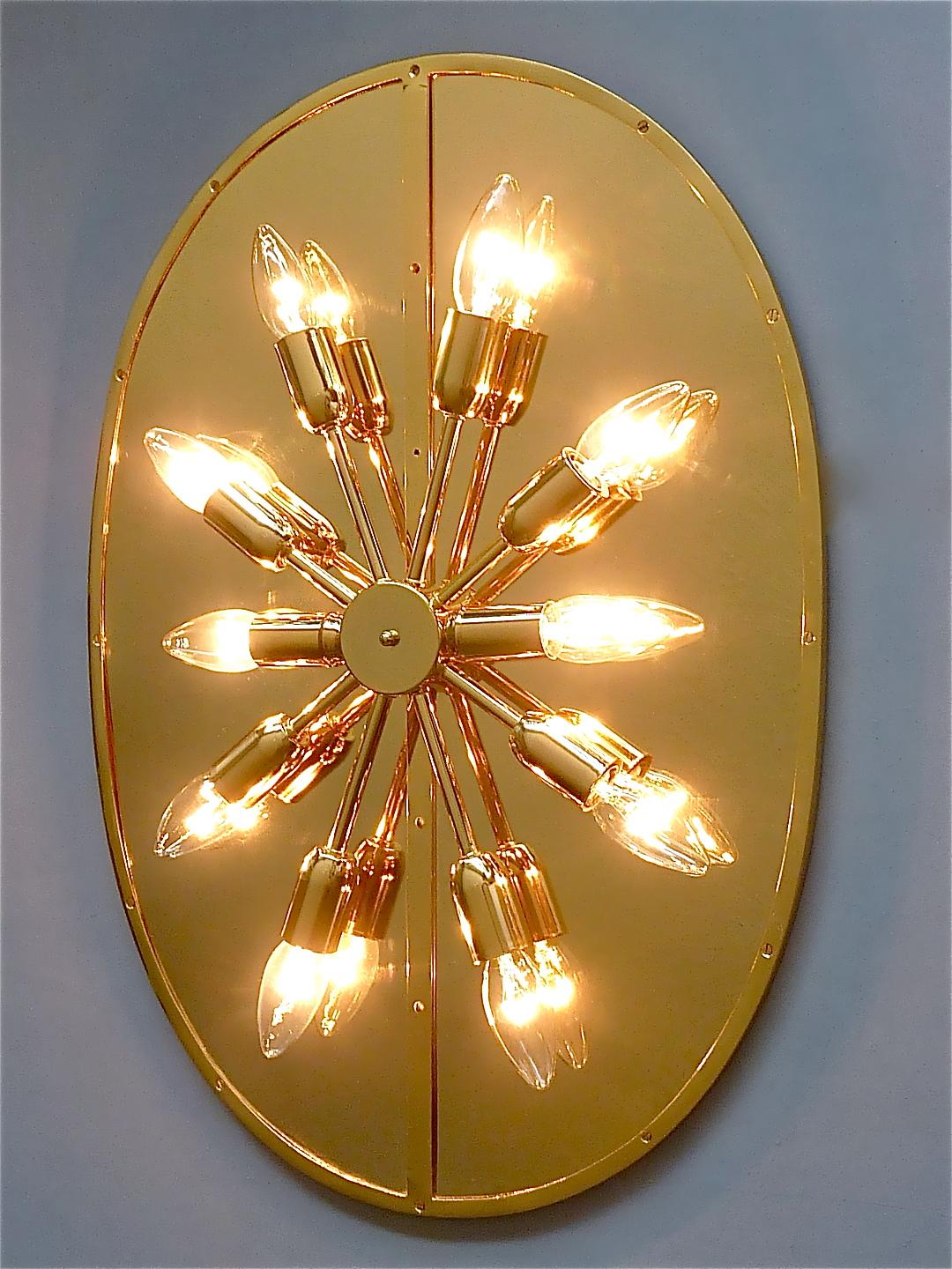 Mid-20th Century Large Palwa Backlit Mirror Oval Gilt Faceted Crystal Glass Flower Bouquet 1970s For Sale