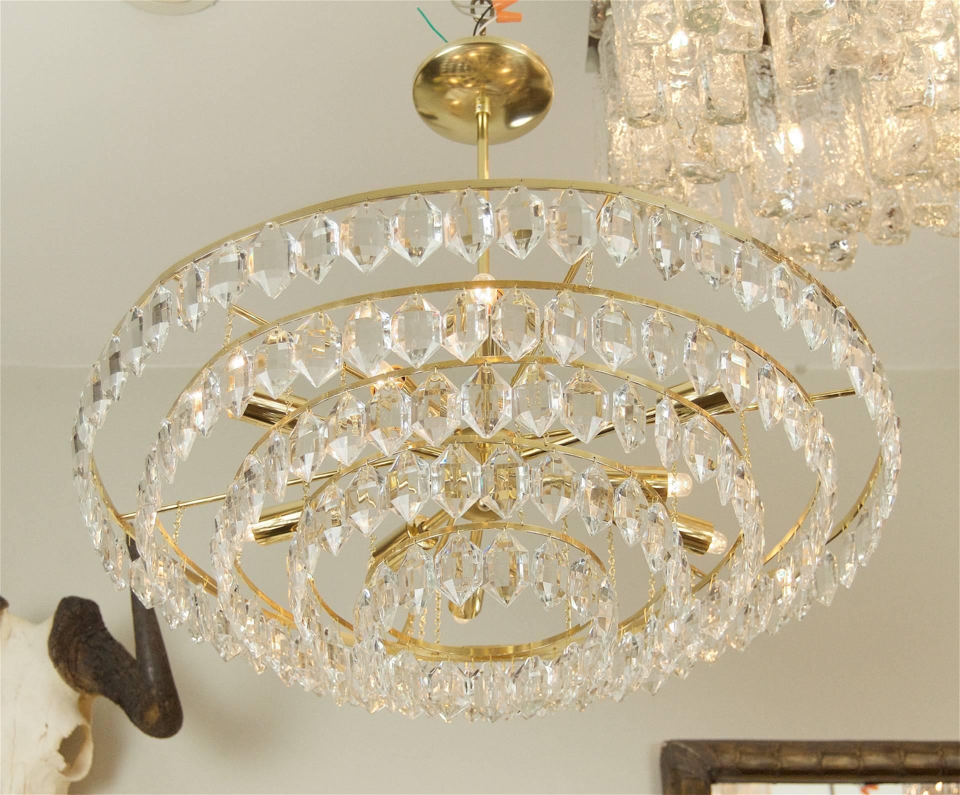 German Large Palwa Brass and Crystal Chandelier For Sale