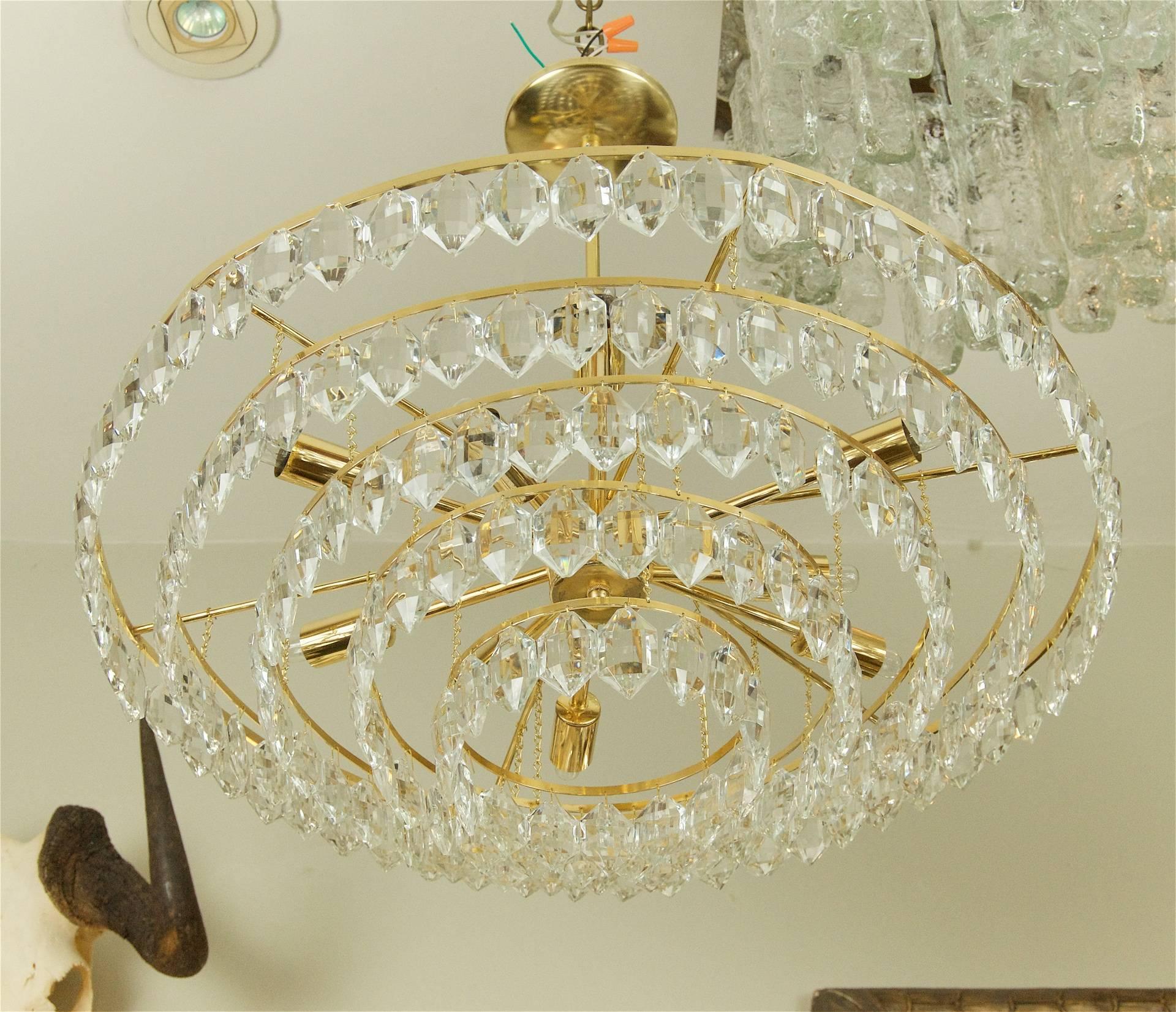Large Palwa Brass and Crystal Chandelier For Sale 1