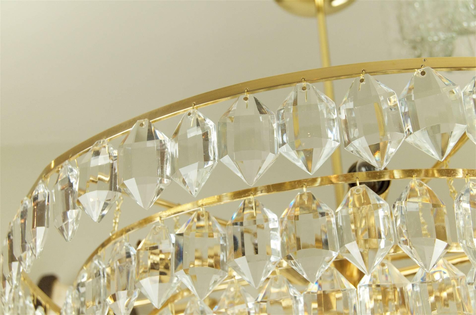 Large Palwa Brass and Crystal Chandelier For Sale 2