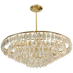 Large Palwa Brass and Crystal Chandelier