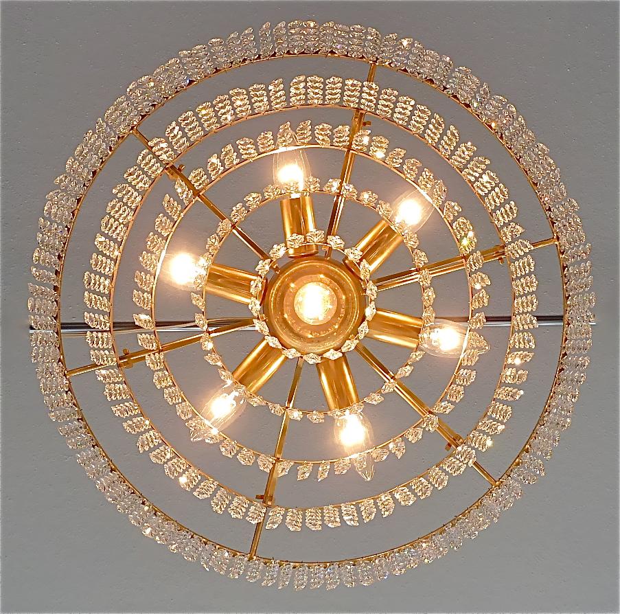 Large Palwa Cascading Chandelier Gilt Brass Faceted Crystal Glass Germany, 1960s 7