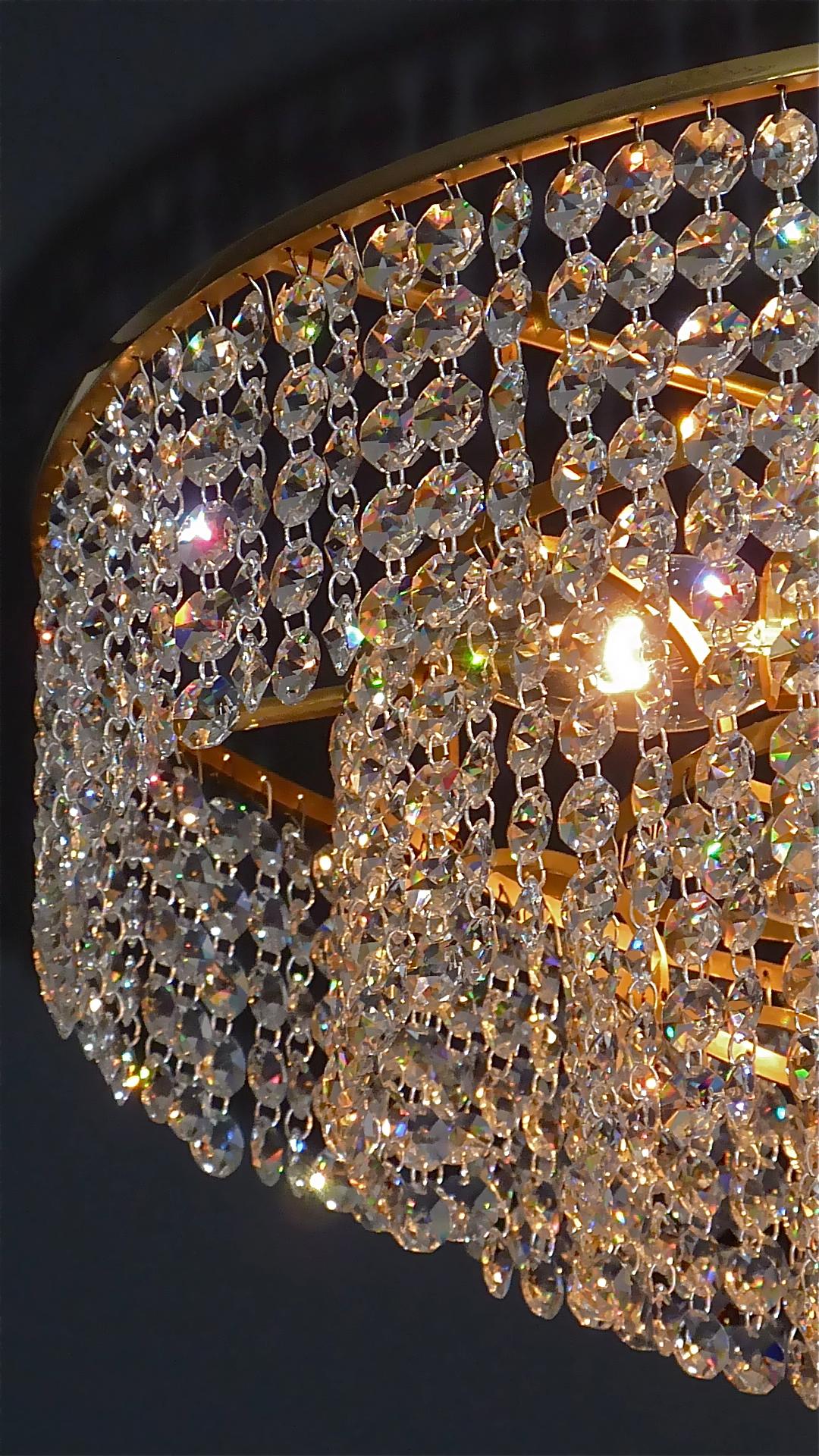 Large Palwa Cascading Chandelier Gilt Brass Faceted Crystal Glass Germany, 1960s 9