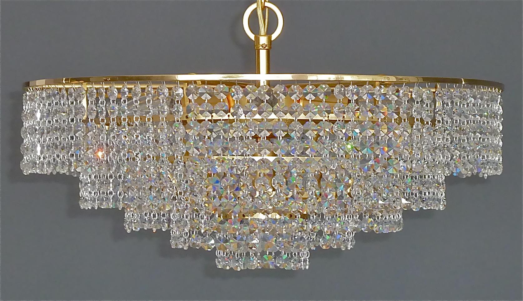 Large Palwa Cascading Chandelier Gilt Brass Faceted Crystal Glass Germany, 1960s 1