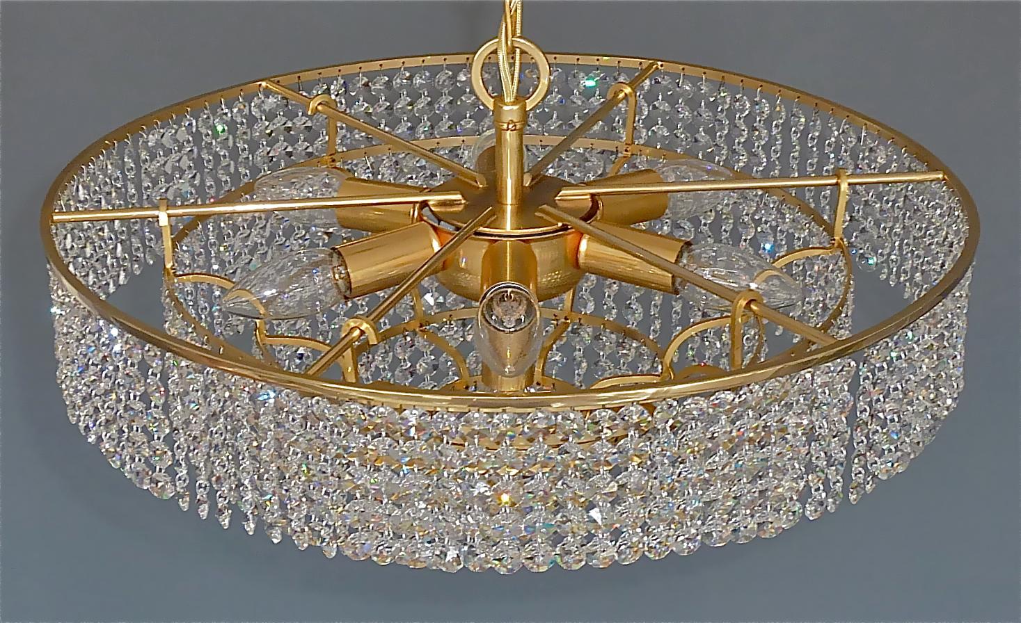 Large Palwa Cascading Chandelier Gilt Brass Faceted Crystal Glass Germany, 1960s 3