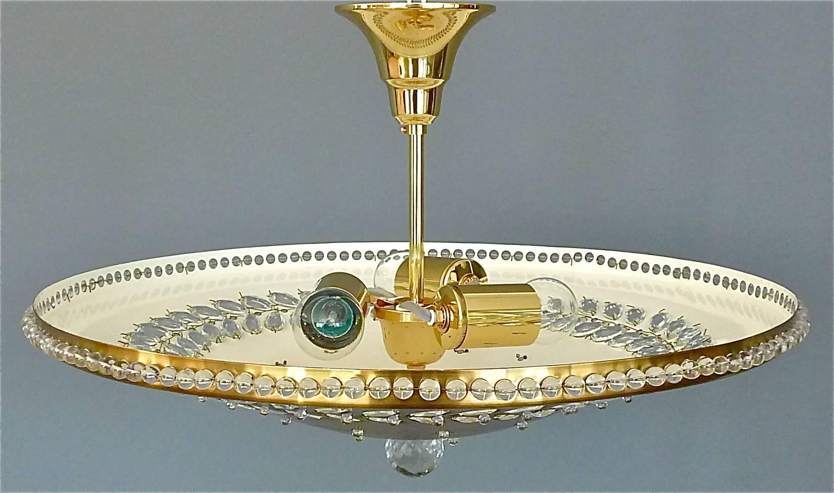 Large 1950s Palwa Flush Mount Chandelier Brass Glass Paavo Tynell Kalmar Style In Good Condition In Nierstein am Rhein, DE