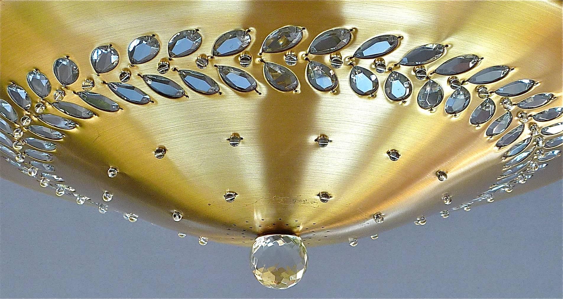 Mid-20th Century Large 1950s Palwa Flush Mount Chandelier Brass Glass Paavo Tynell Kalmar Style