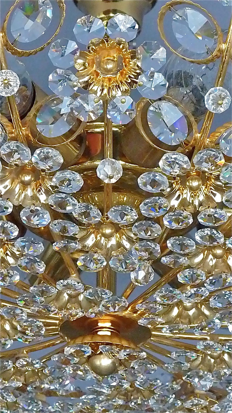 Large Palwa Flush Mount Chandelier Gilt Brass Flower ...