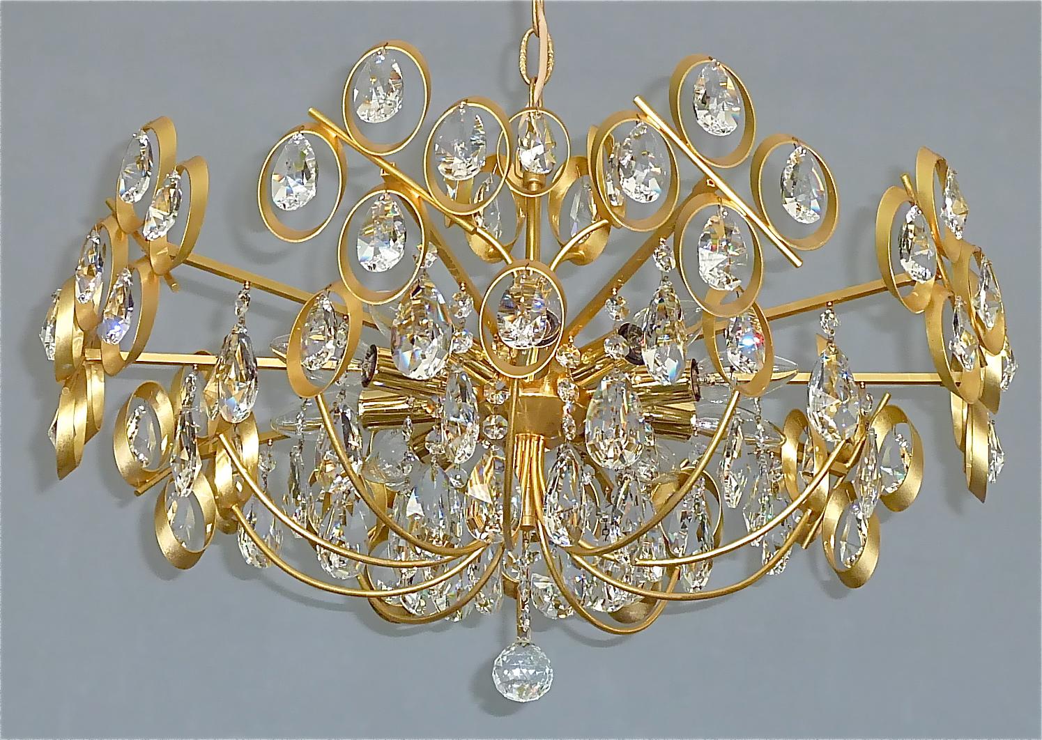 Large Palwa Gilt Brass Faceted Crystal Glass Sputnik Chandelier Palme 1960s For Sale 4