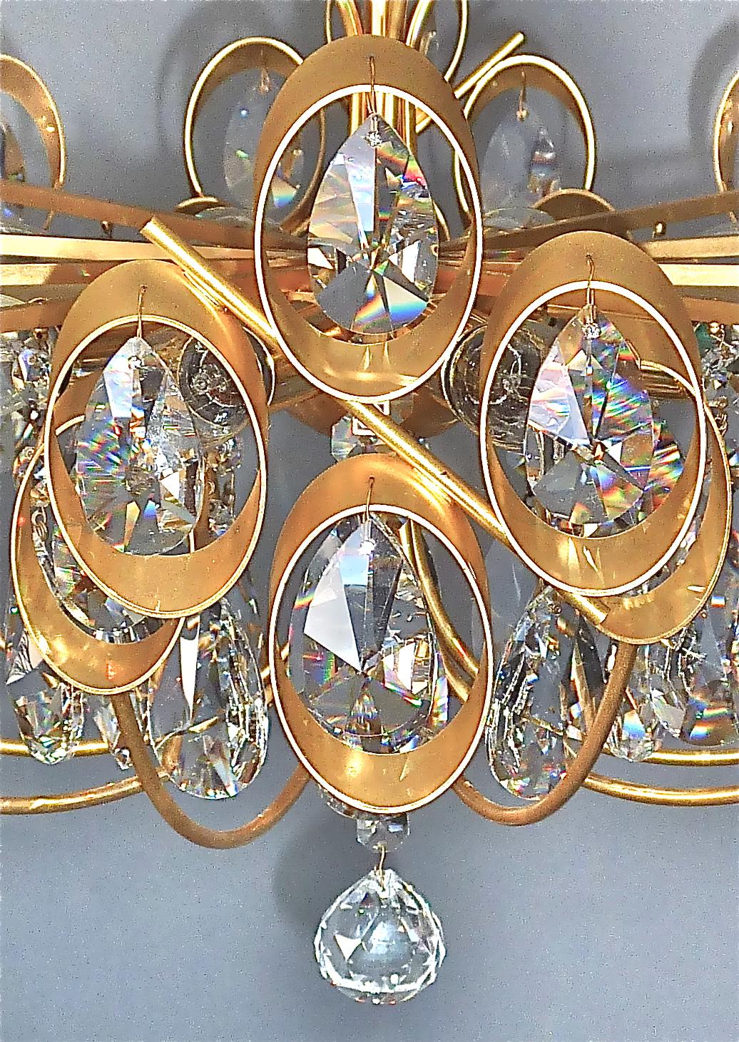 Grand lustre Palwa en laiton doré et verre de cristal à facettes Palme, années 1960 en vente 3