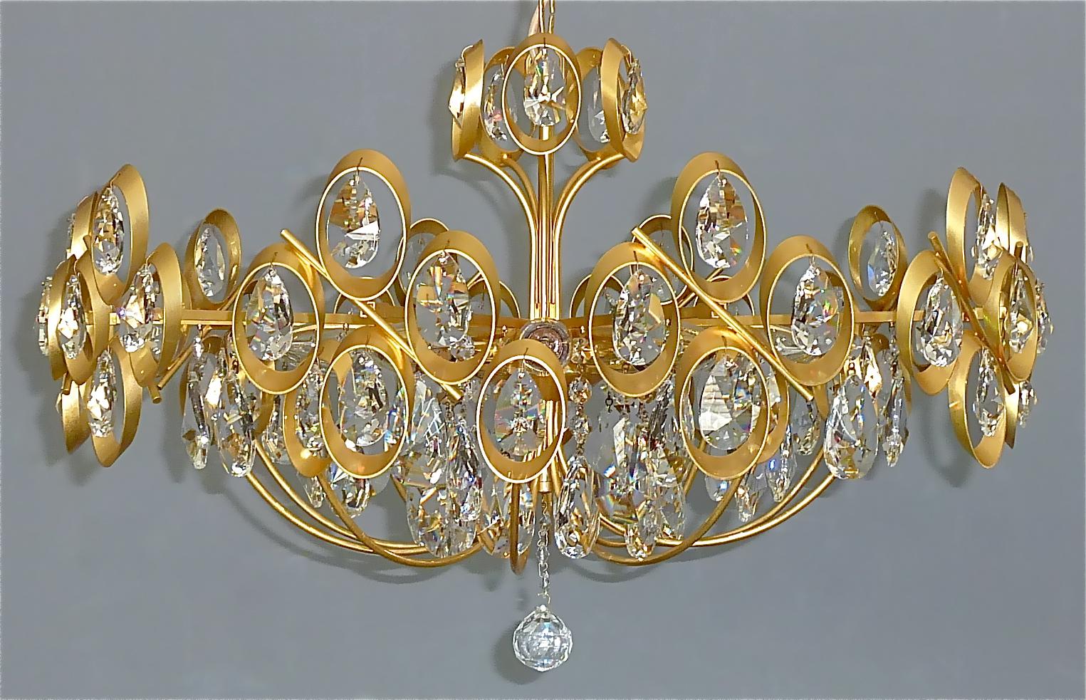 Grand lustre Palwa en laiton doré et verre de cristal à facettes Palme, années 1960 en vente 4