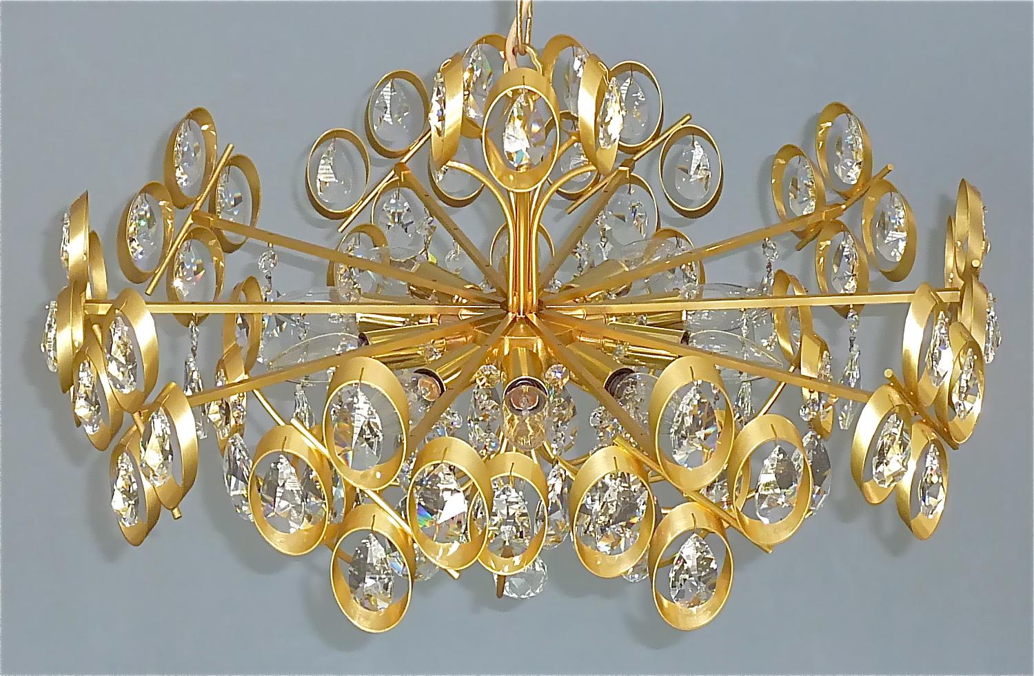 Large Palwa Gilt Brass Faceted Crystal Glass Sputnik Chandelier Palme 1960s For Sale 8