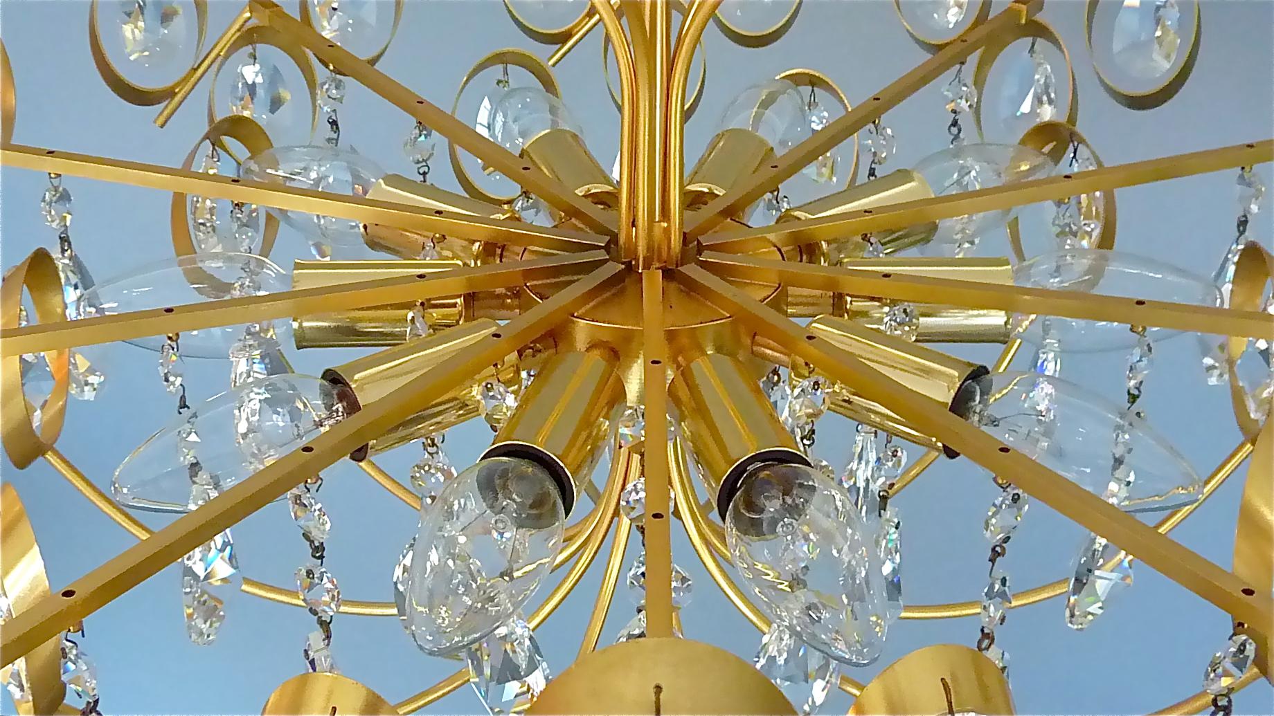 Large Palwa Gilt Brass Faceted Crystal Glass Sputnik Chandelier Palme 1960s For Sale 9