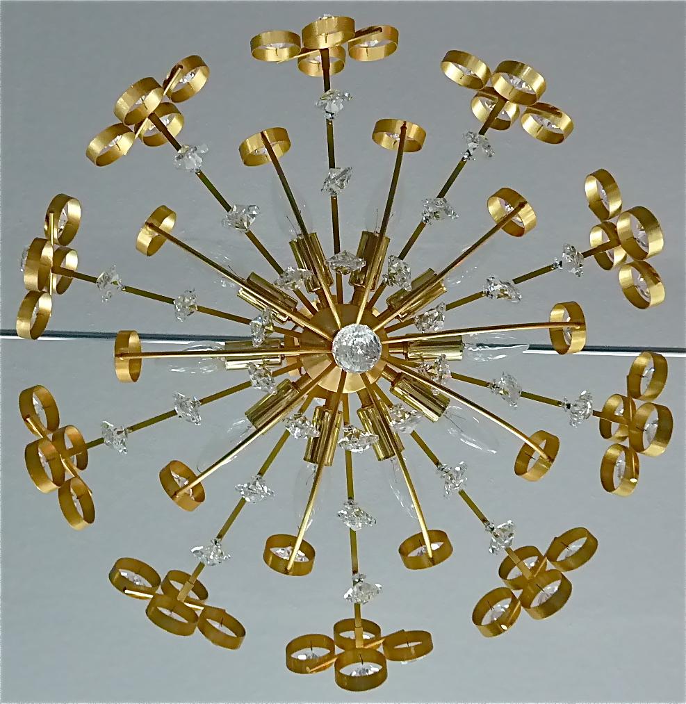 Large Palwa Gilt Brass Faceted Crystal Glass Sputnik Chandelier Palme 1960s For Sale 10