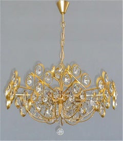 Large Palwa Gilt Brass Faceted Crystal Glass Sputnik Chandelier Palme 1960s