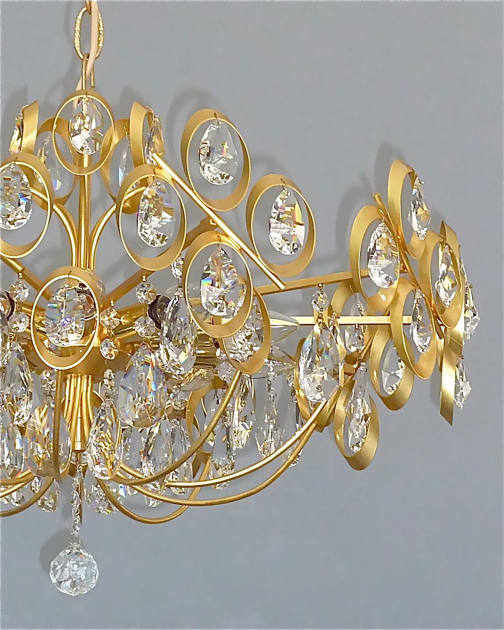 Large Palwa Gilt Brass Faceted Crystal Glass Sputnik Chandelier Palme 1960s For Sale 1