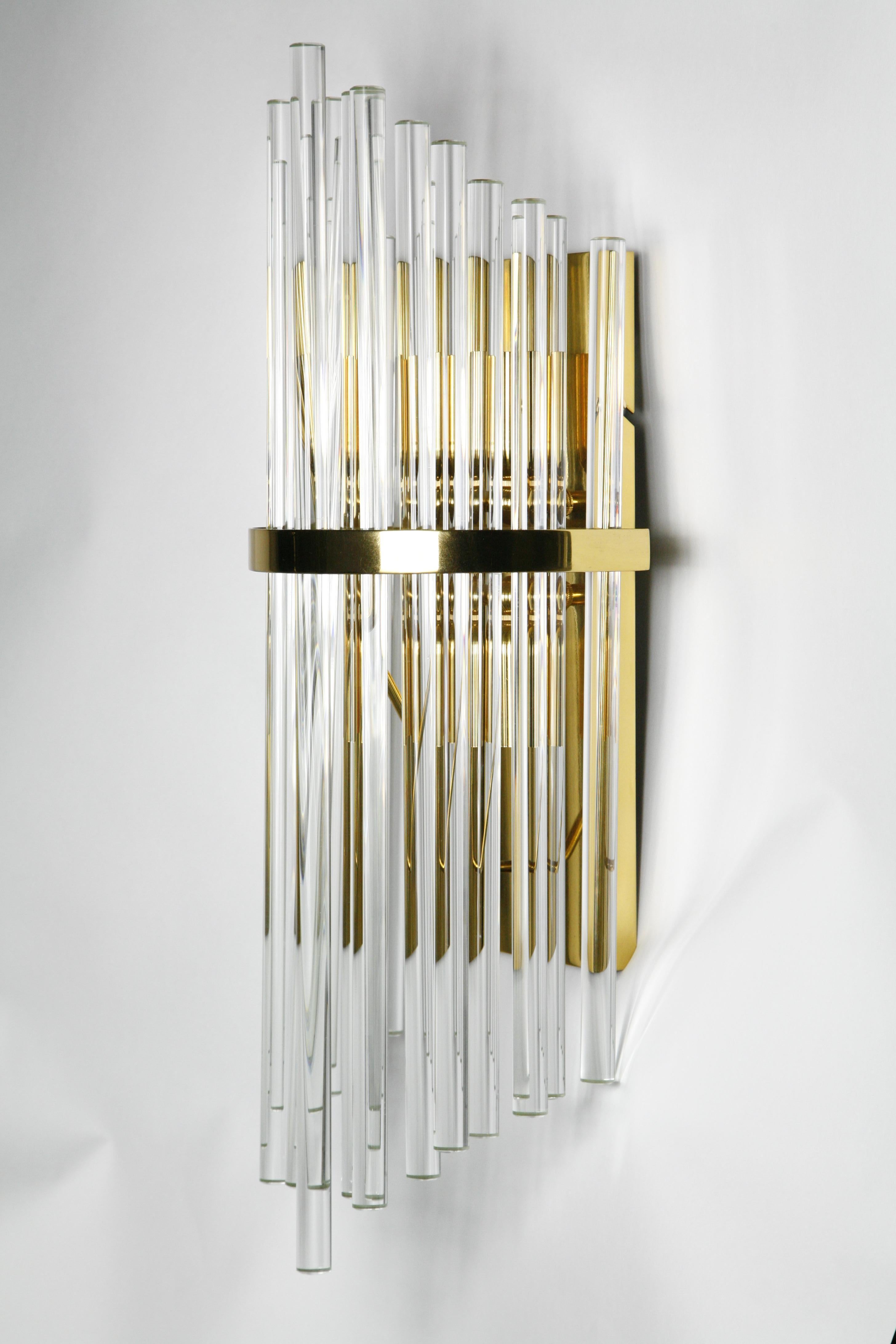 Brass Large Palwa Sconces with Thick Swarovski Crystal Rods, 1980, Germany For Sale