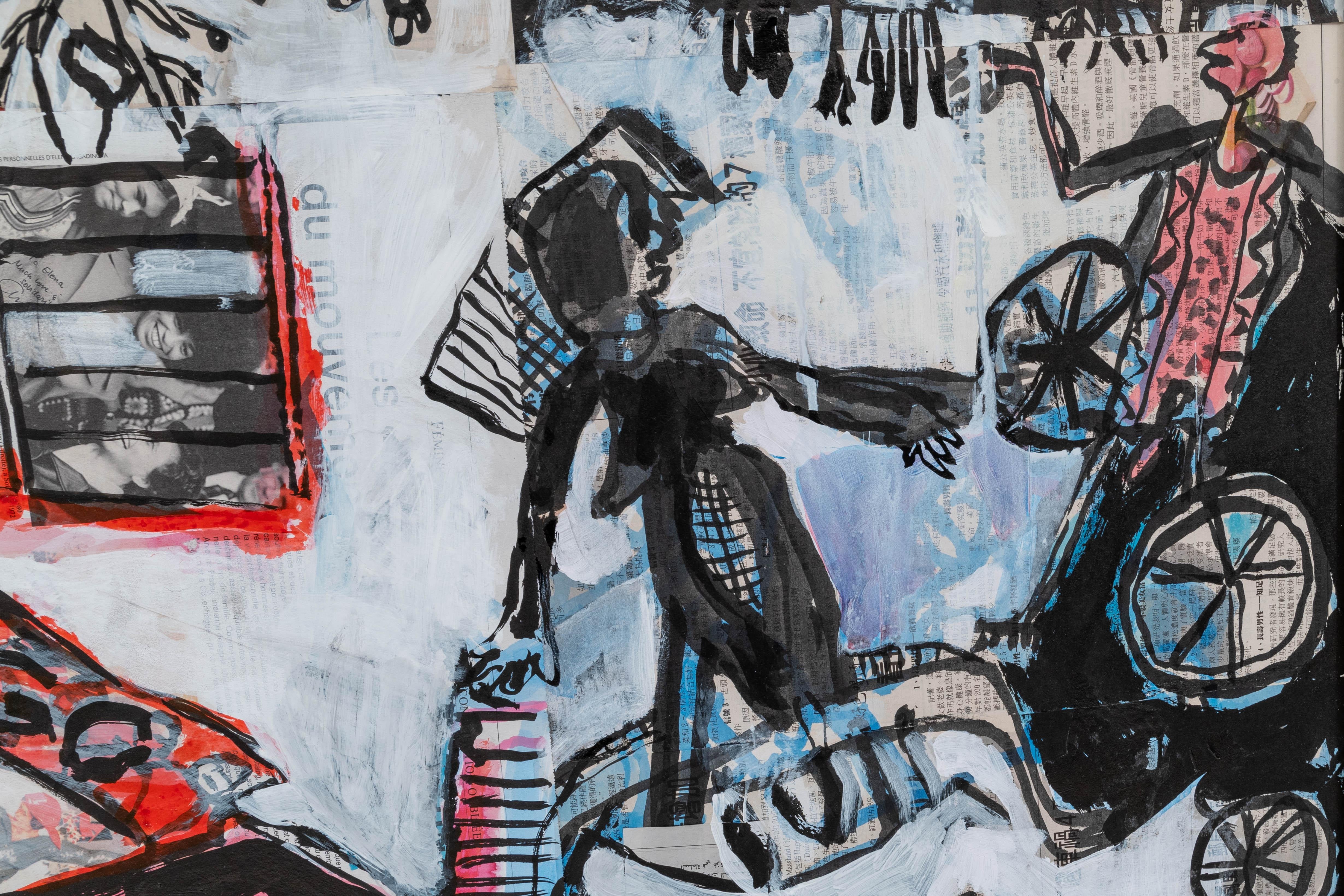 Große getäfelte Acryl- und Tinte auf bedrucktem Papier, Noor Knip, 2021 im Angebot 2