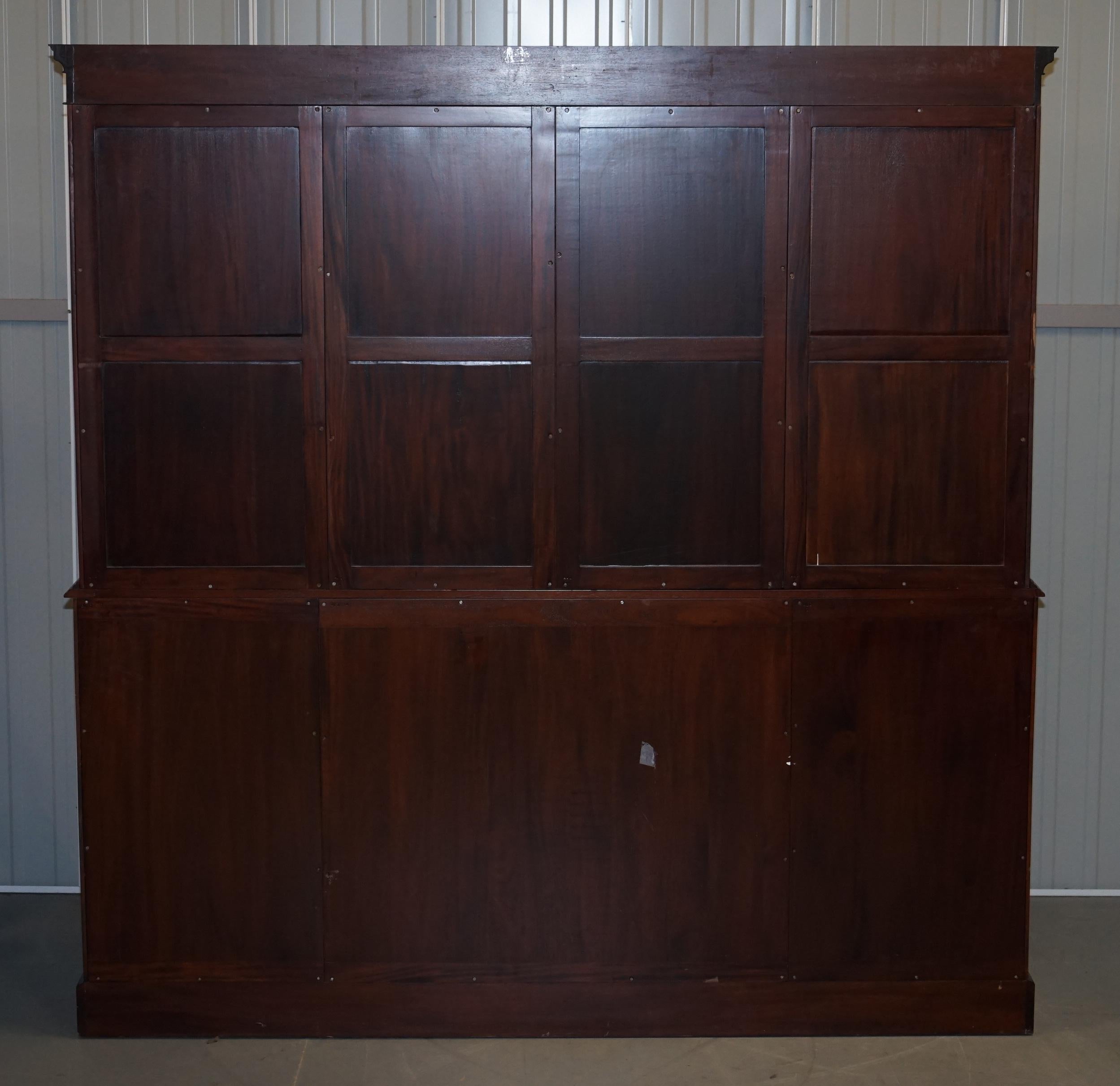 Large Panelled Hardwood Chippendale Style Library Bureau Bookcase with Drawers 5