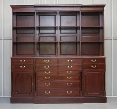 Large Panelled Hardwood Chippendale Style Library Bureau Bookcase with Drawers