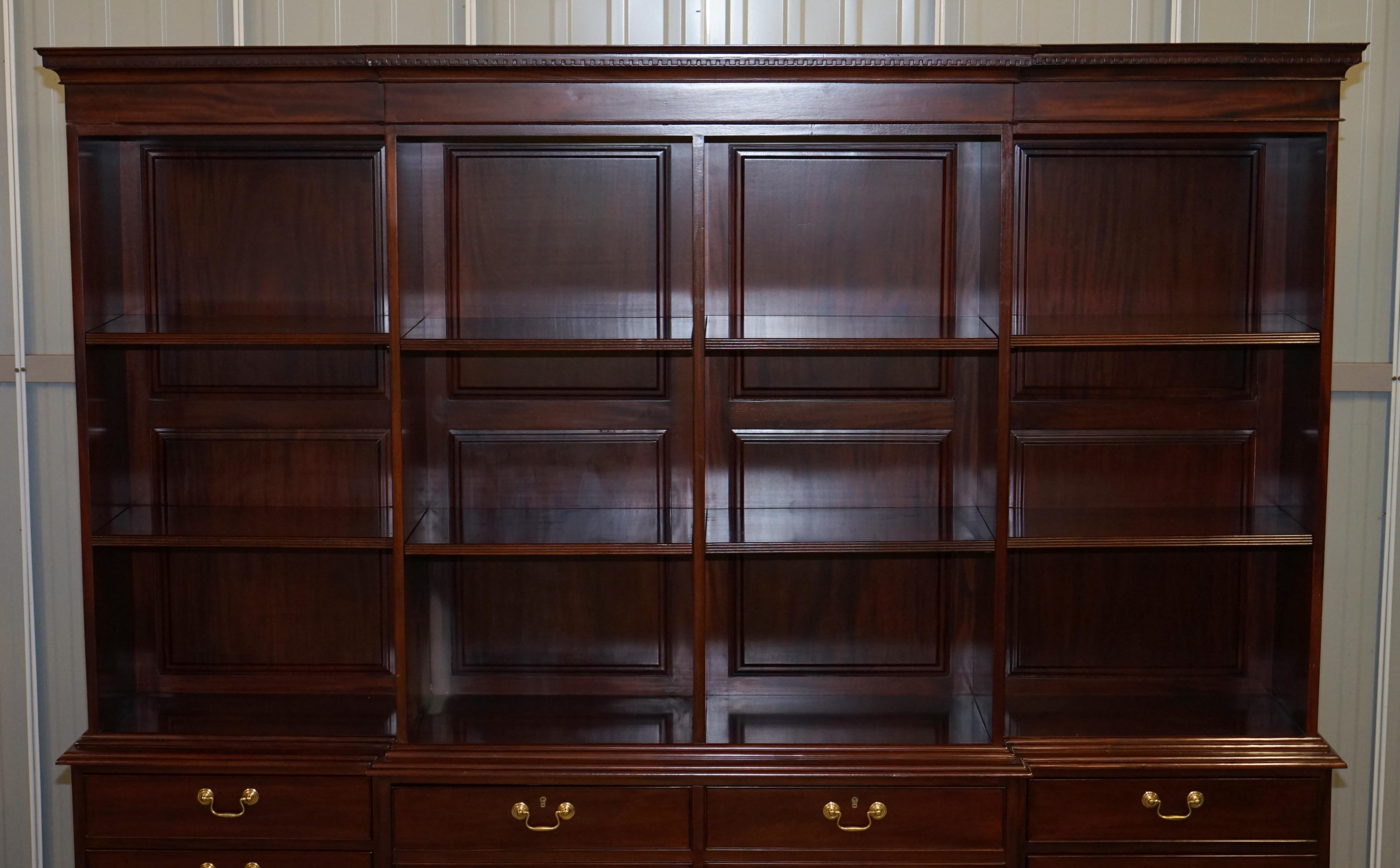 Large Panelled Hardwood Chippendale Style Library Bureau Bookcase with Drawers 3