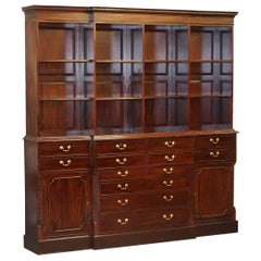 Large Panelled Hardwood Chippendale Style Library Bureau Bookcase with Drawers