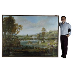 Antique Large panoramic painting in the Romantic style of the mid-19th century