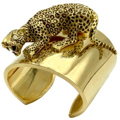 Large Panther Yellow Gold Cuff Bracelet