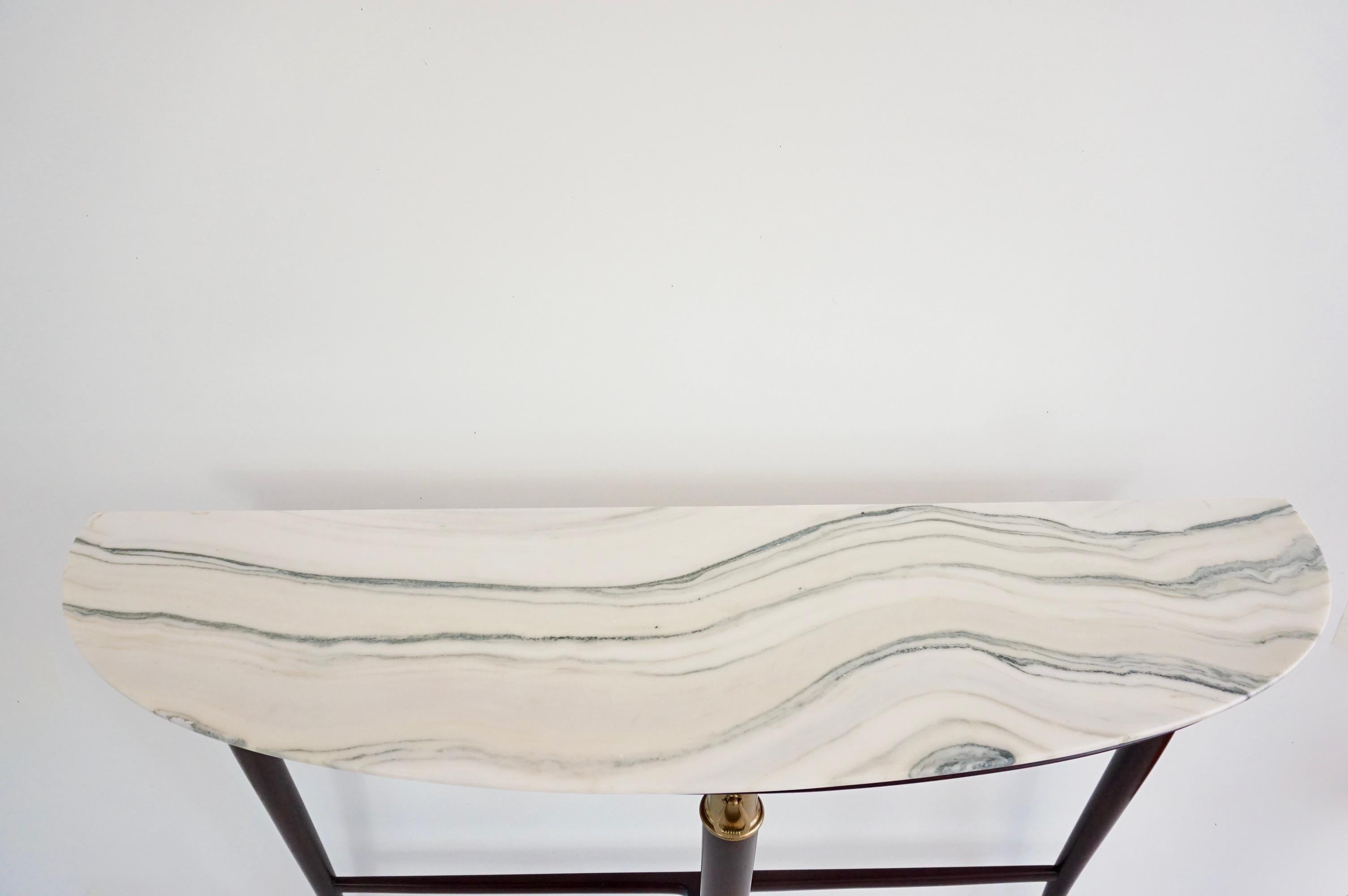 large Paolo Buffa demi-lune console, marble top, bronze details, three feet 1940 For Sale 3