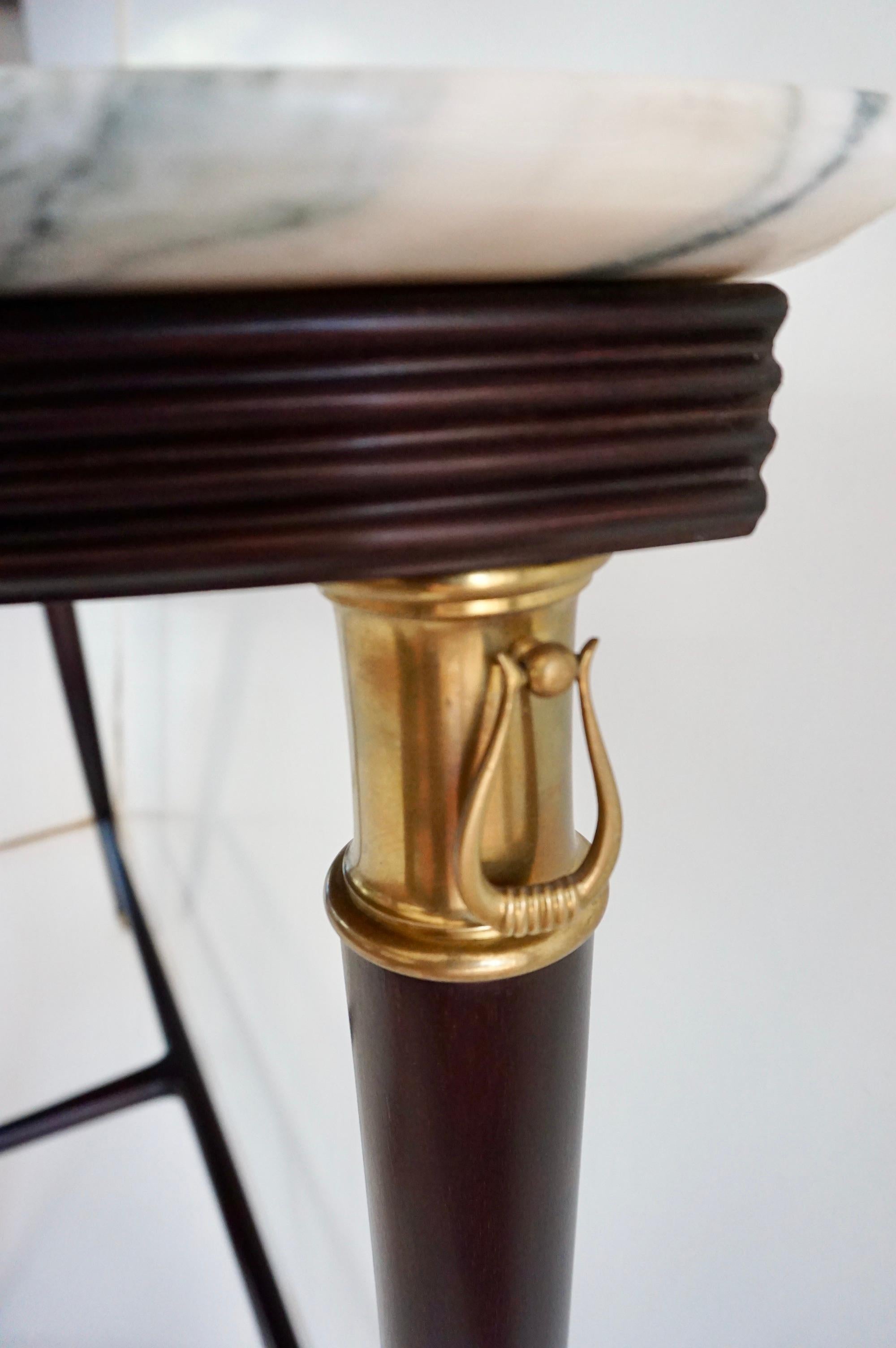 large Paolo Buffa demi-lune console, marble top, bronze details, three feet 1940 For Sale 5
