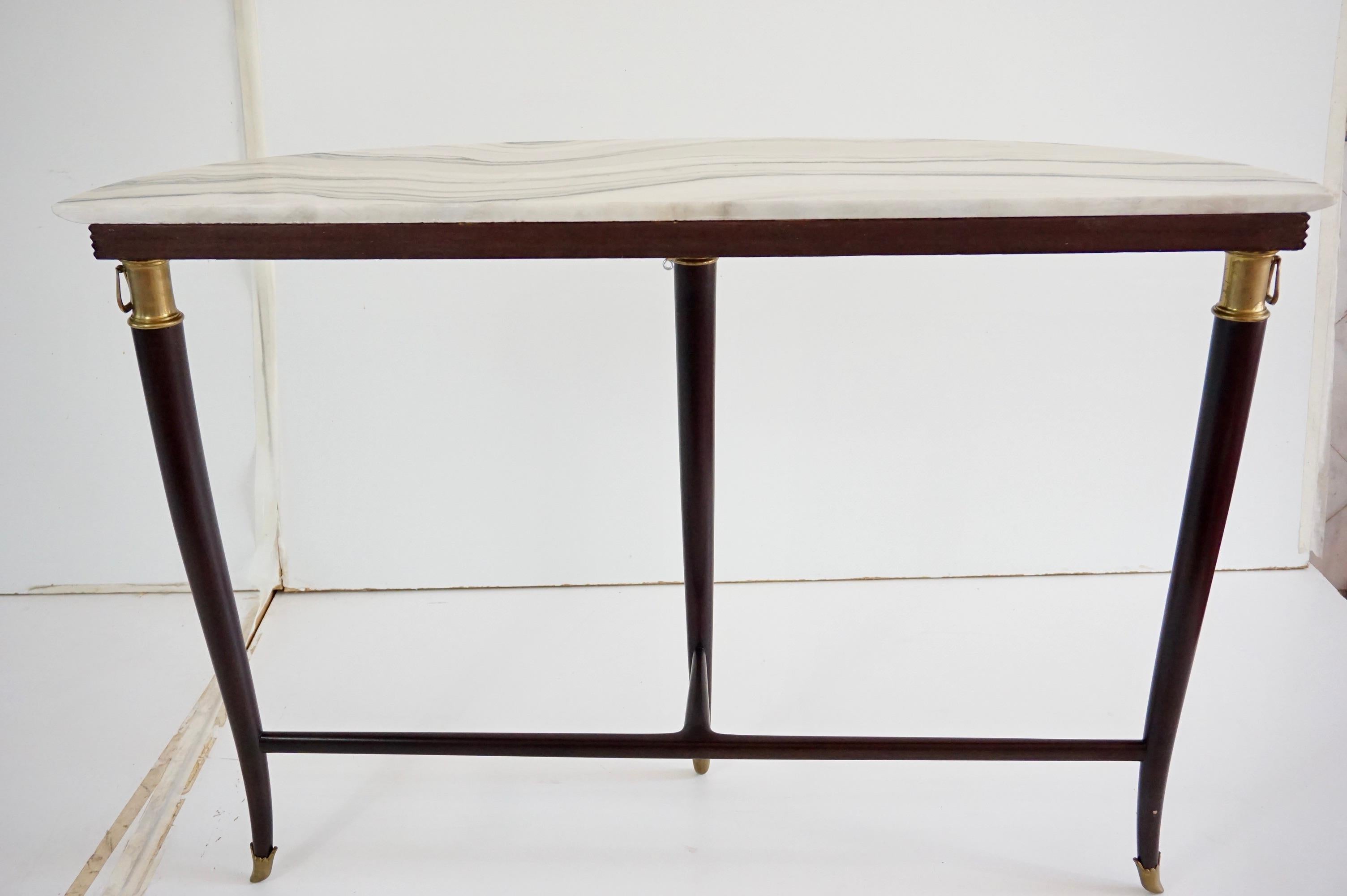 large Paolo Buffa demi-lune console, marble top, bronze details, three feet 1940 For Sale 9