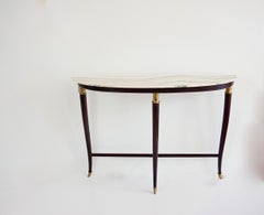 large Paolo Buffa demi-lune console, marble top, bronze details, three feet 1940