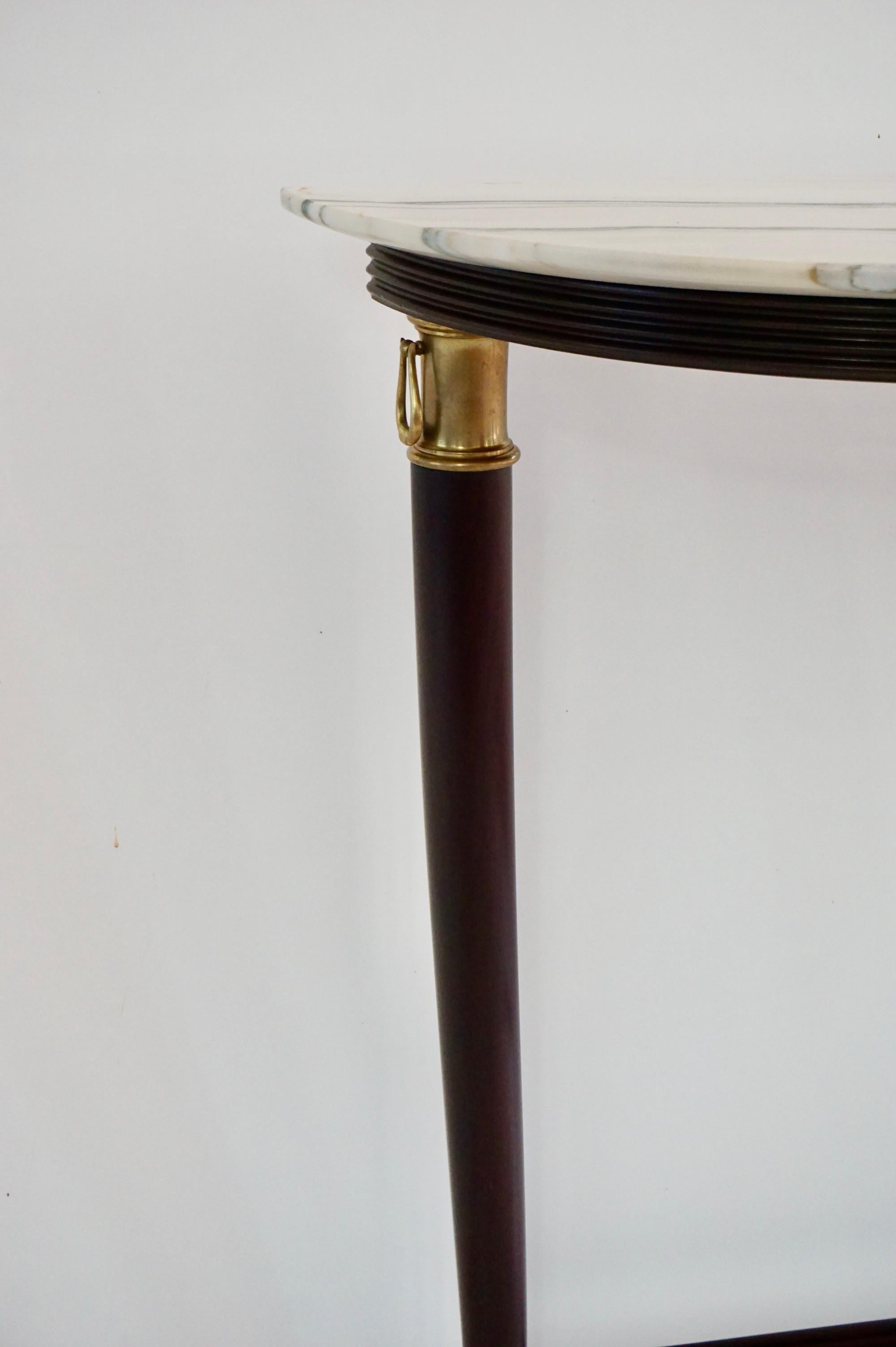 Mid-20th Century large Paolo Buffa demi-lune console, marble top, bronze details, three feet 1940 For Sale