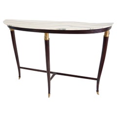 Grande console demi-lune de Paolo Buffa, plateau en marbre, détails en bronze, trois pieds 1940