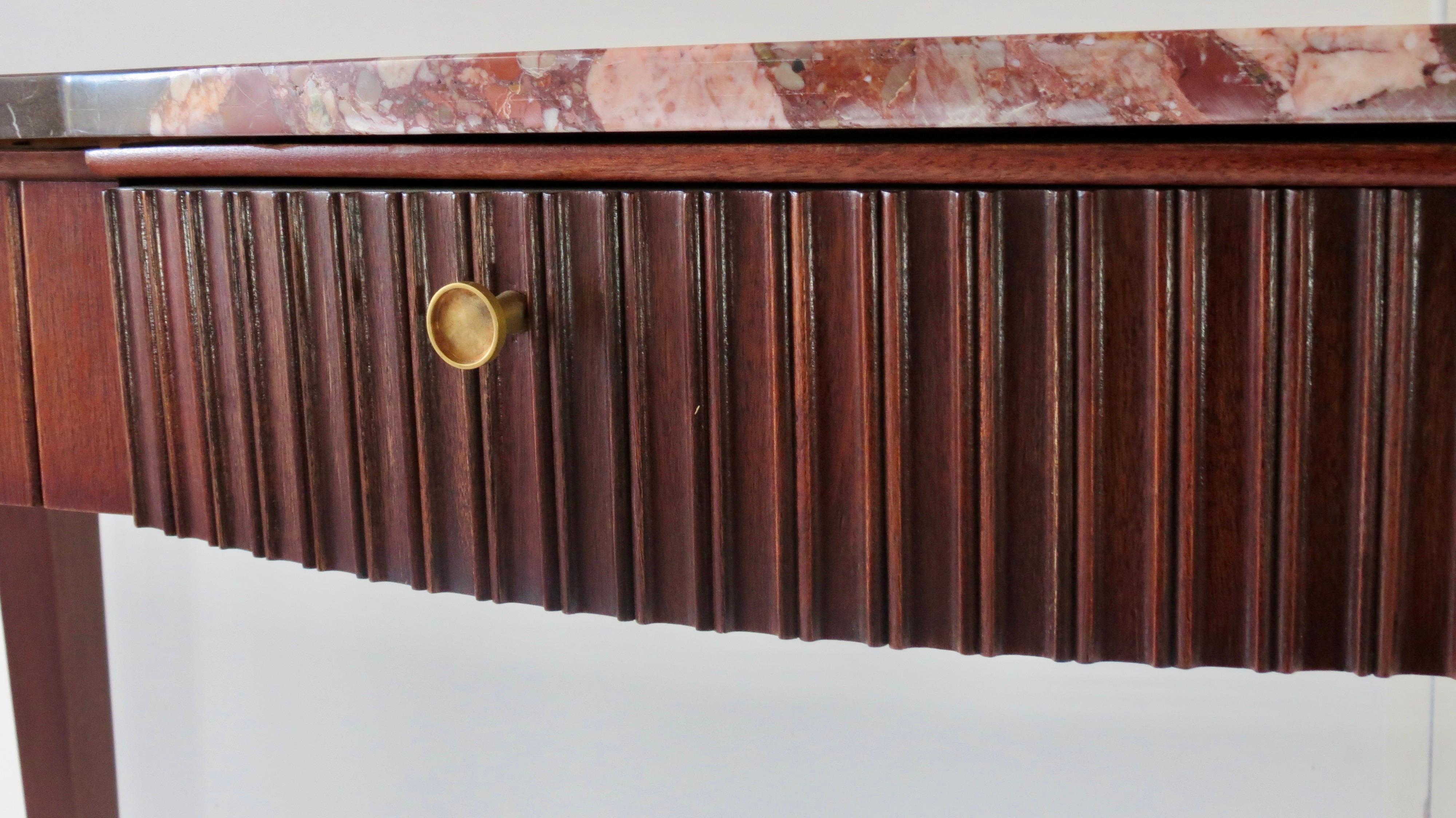 Large Paolo Buffa Red Marble Breccia, Brass, Rosewood Console Table, 1950 2