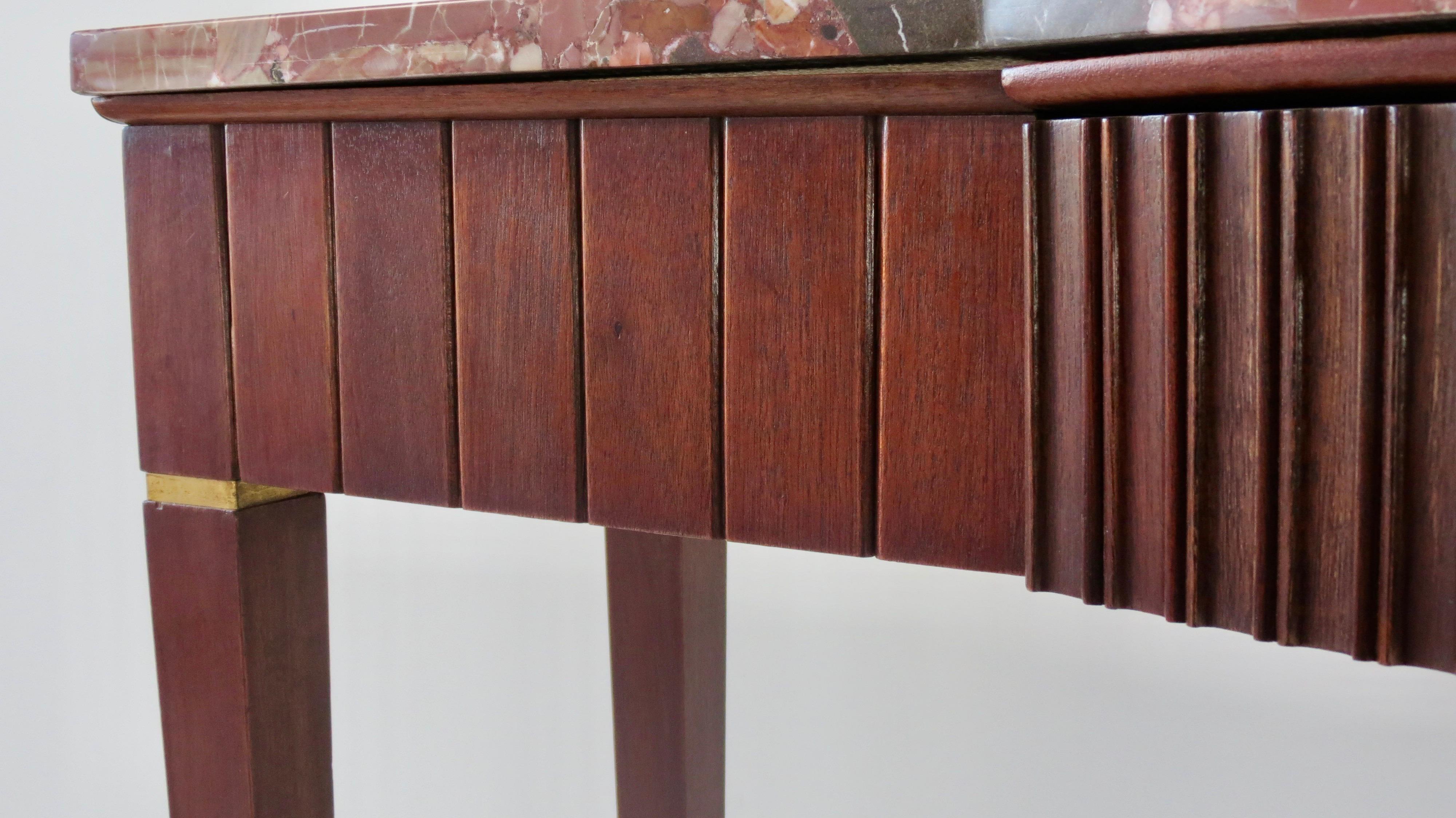 Large Paolo Buffa Red Marble Breccia, Brass, Rosewood Console Table, 1950 3