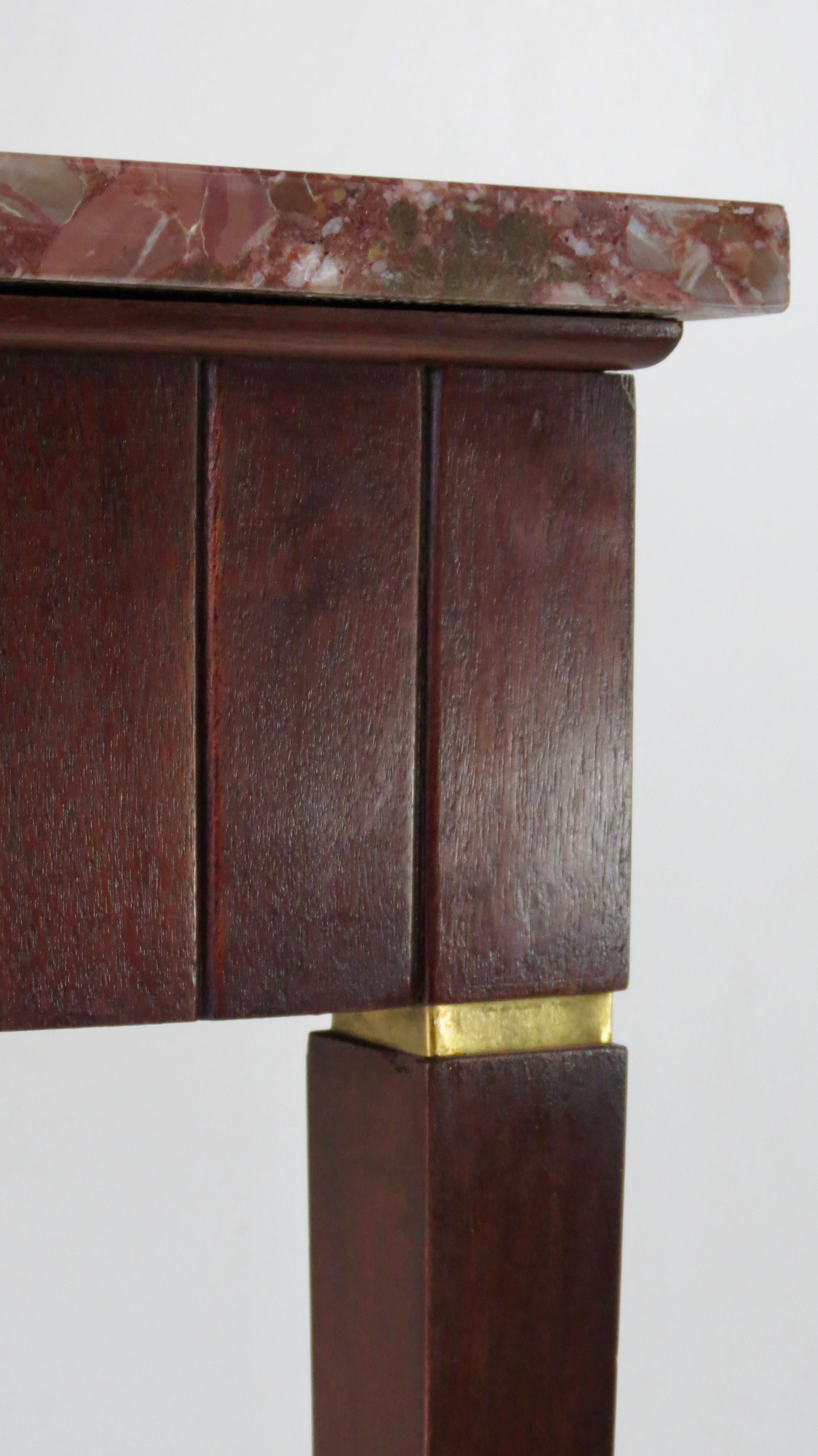 Large Paolo Buffa Red Marble Breccia, Brass, Rosewood Console Table, 1950 4
