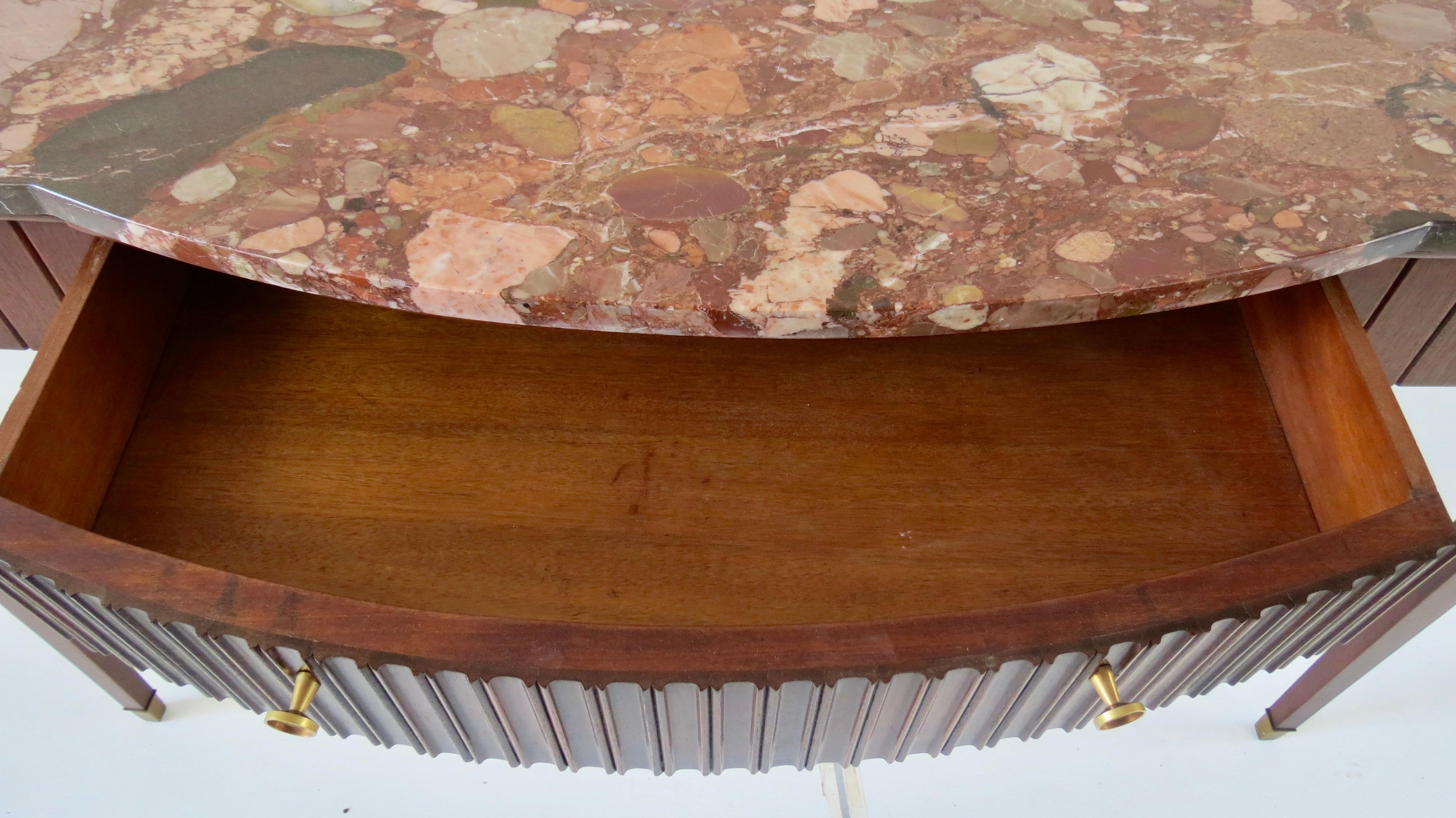 Large Paolo Buffa Red Marble Breccia, Brass, Rosewood Console Table, 1950 5