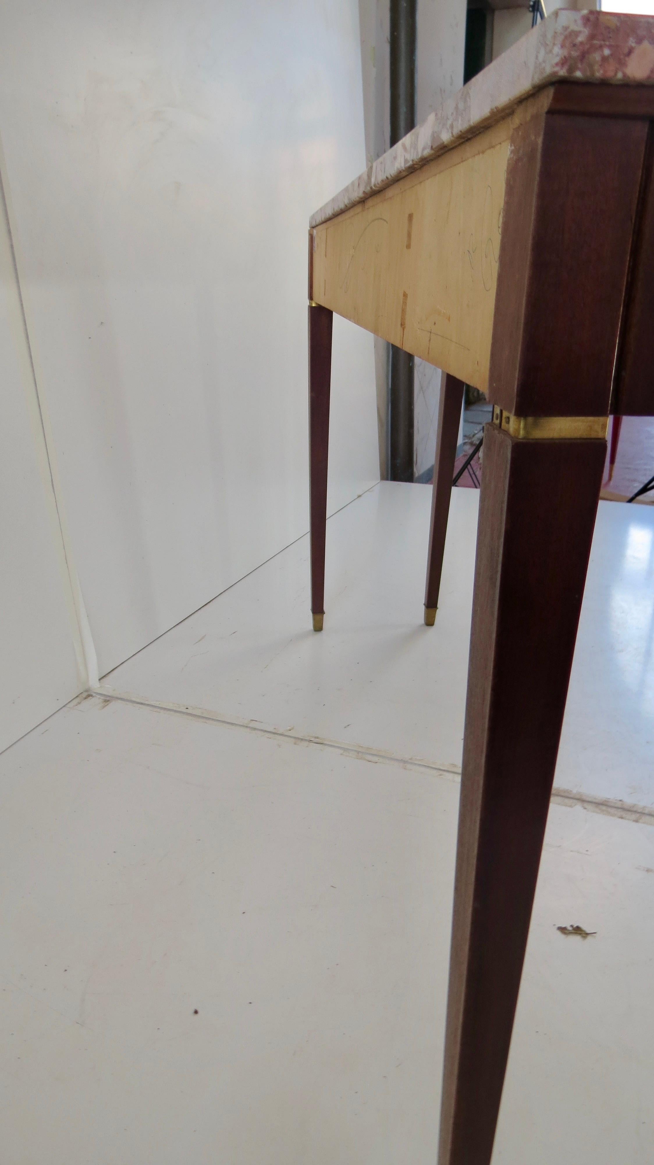 Large Paolo Buffa Red Marble Breccia, Brass, Rosewood Console Table, 1950 10