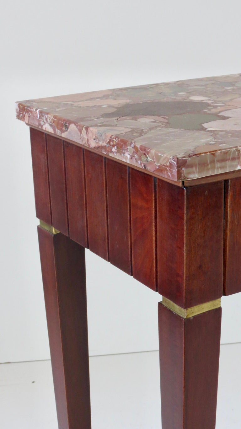 Large Paolo Buffa Red Marble Breccia, Brass, Rosewood Console Table, 1950 For Sale 1