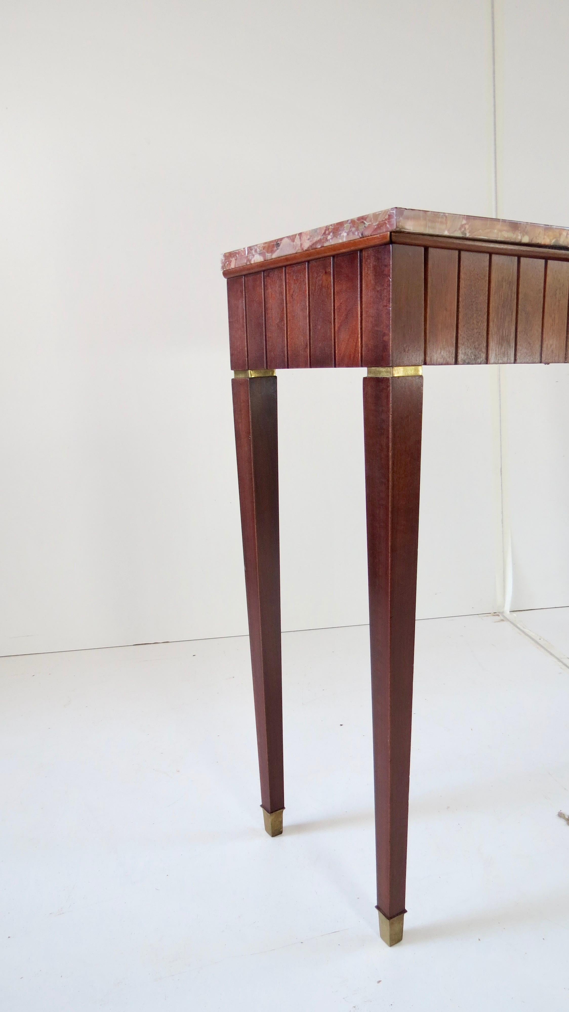 Mid-20th Century Large Paolo Buffa Red Marble Breccia, Brass, Rosewood Console Table, 1950