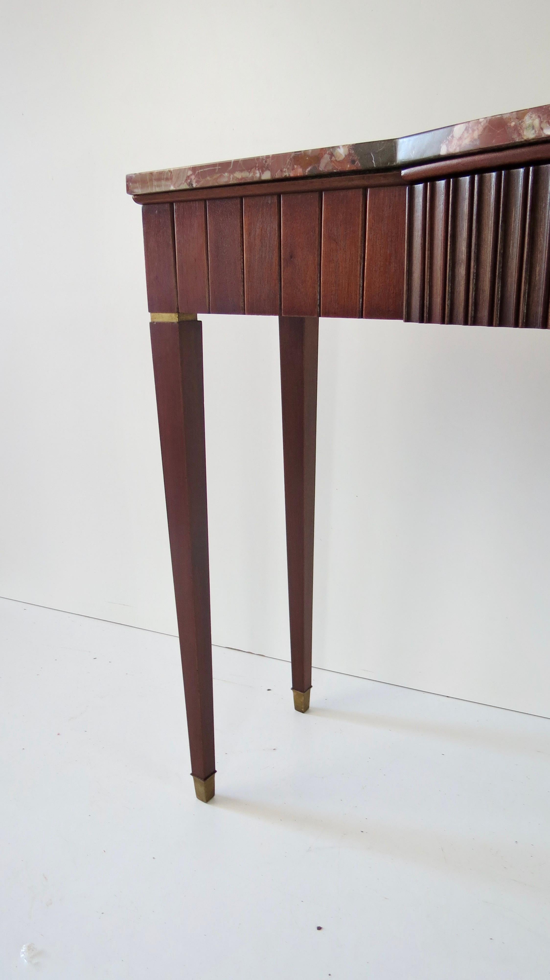 Large Paolo Buffa Red Marble Breccia, Brass, Rosewood Console Table, 1950 1