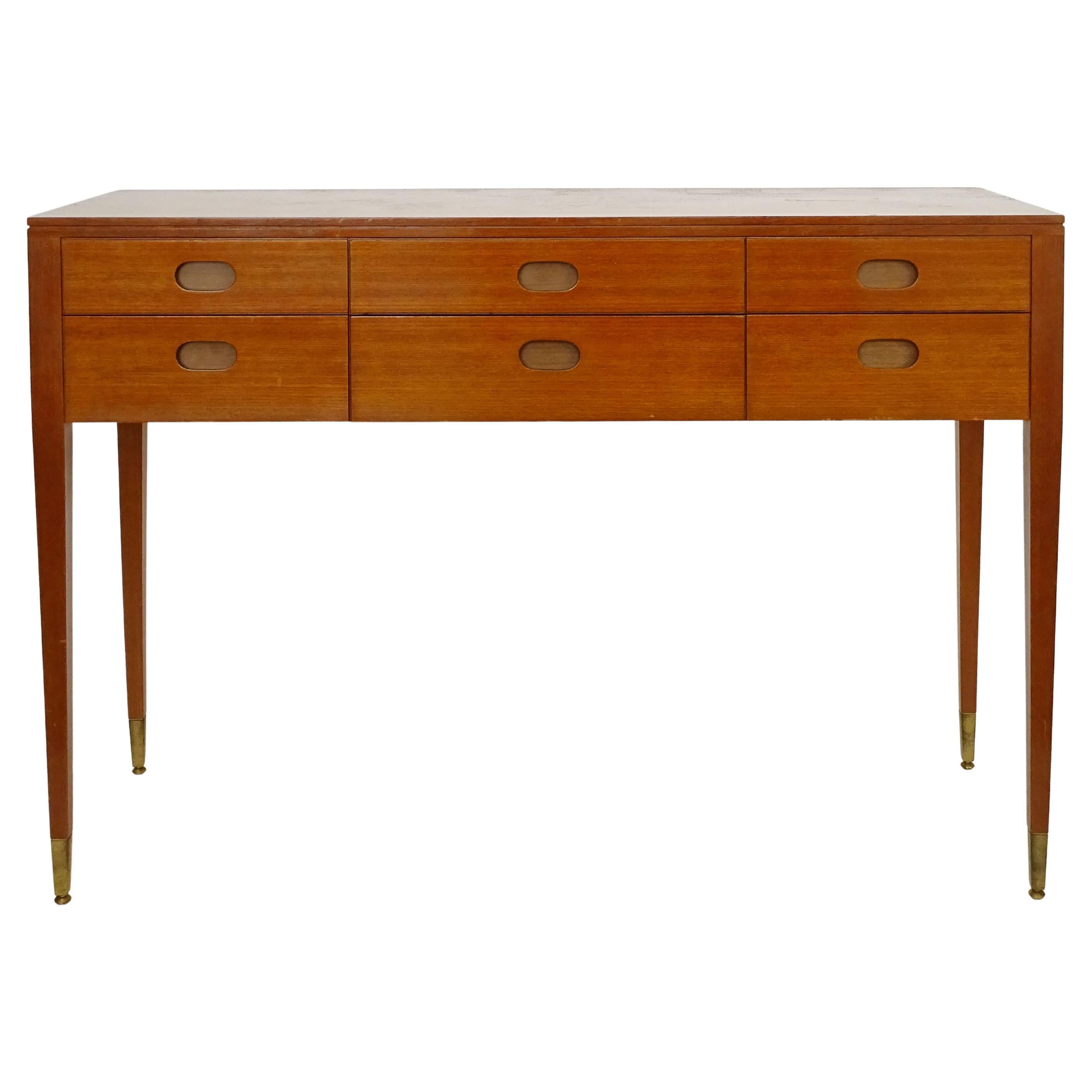 Gran consola de madera con seis cajones Paolo Buffa, Italia 1957