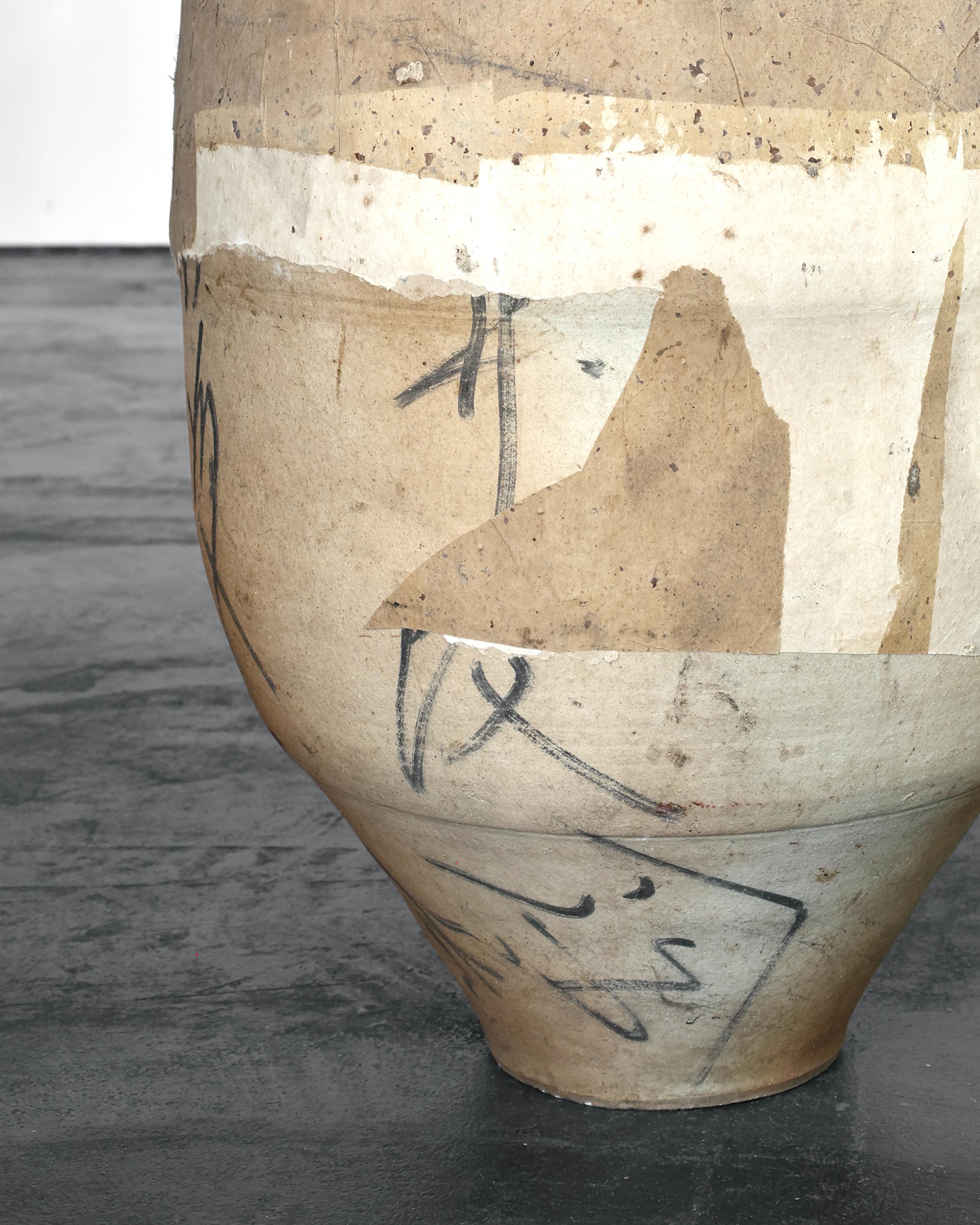 Gran Vasija Japonesa Wabi Wabi de Terracota Cubierta de Papel siglo XIX en venta
