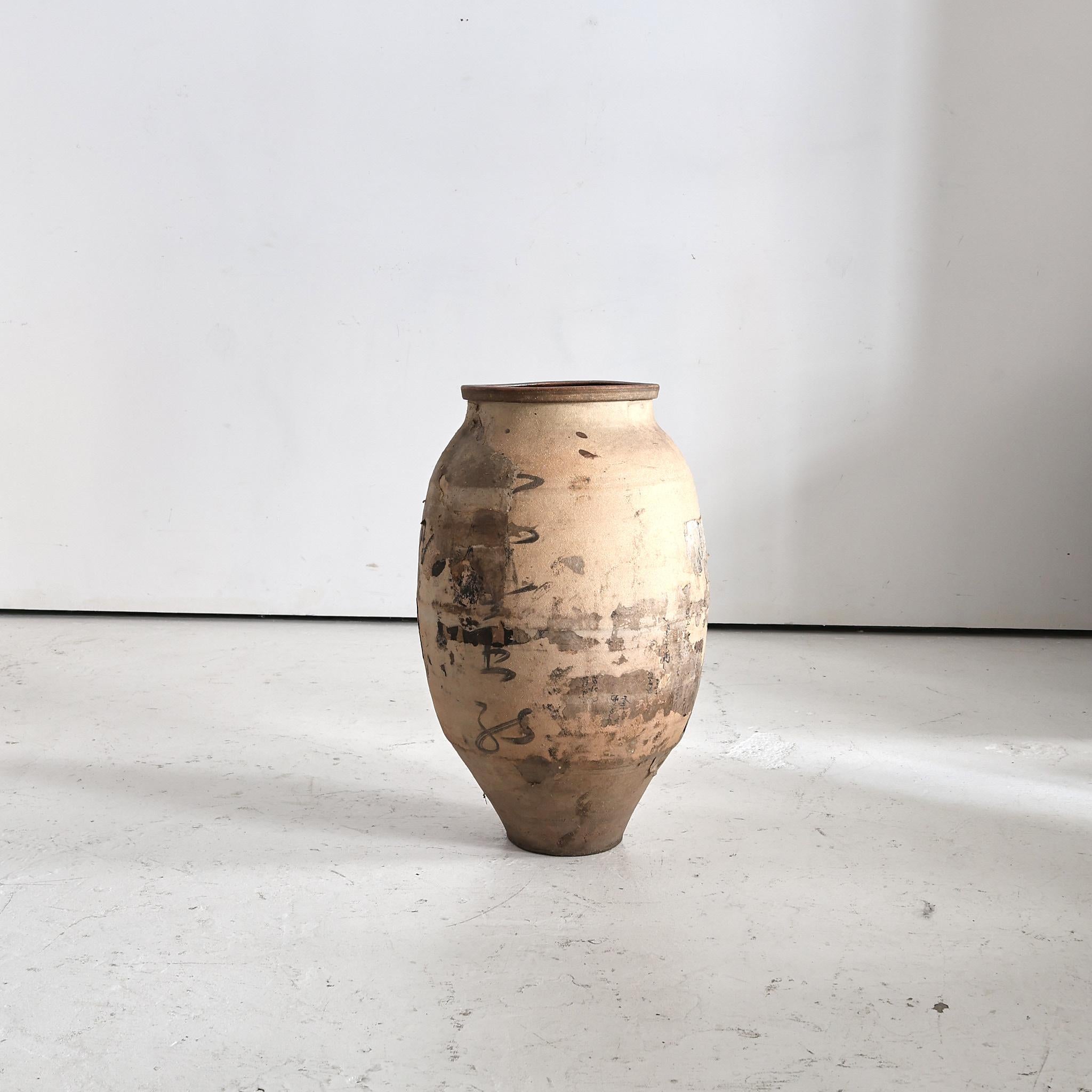 Terre cuite Grand papier recouvert  Vase japonais Wabi Sabi du début du 19e siècle (2) en vente