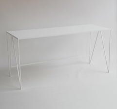 Large Paper White Study Desk with Natural Linoleum Top - Customizable