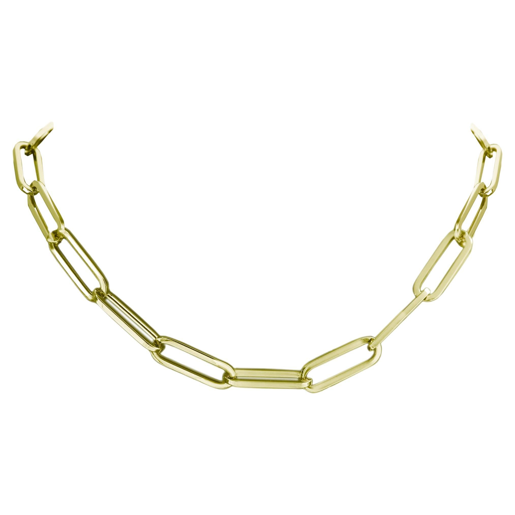 Large Paperclip Italian Gold Necklace Link Chain Solid 14 Karat Gold