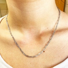 Large Paperclip Link Chain Necklace 14K Italian White Gold