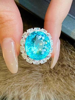 Large Paraiba Tourmaline Convertible Ring Pendant Diamond Jewelry